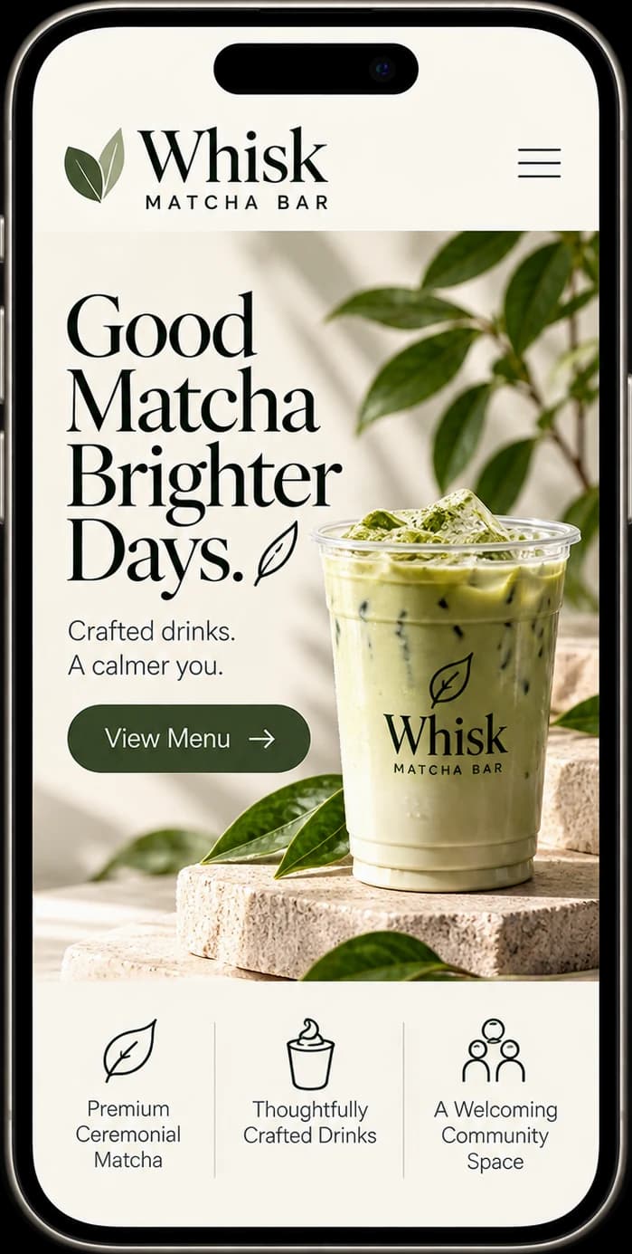 Whisk Matcha Bar mobile website
